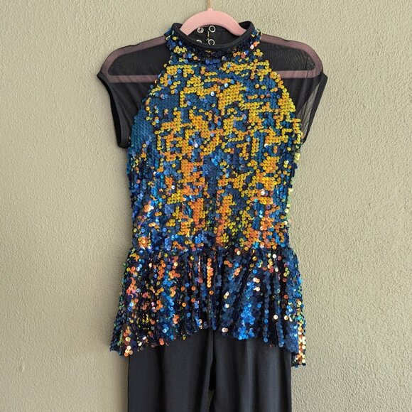 ✨ Weissman Dance Costume "Can’t Stop The Feeling!" Sequin Unitard – Child Medium - Picture 3 of 11